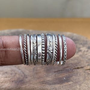 Sterling Silver Stacking Rings Set: Assorted Patterns, Thin & Thick
