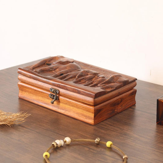 Hand Carved Wood Elephant Jewelry Box: Vintage Wildlife Keepsake Chest