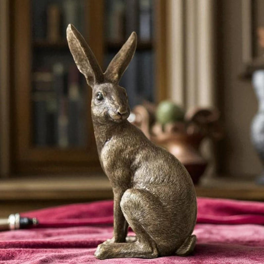 Antique Bronze Hare Ornament | Sitting Rabbit Figurine with Antique Finish | Unique Gift Idea