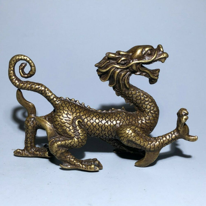 Old Vintage Solid Brass Handwork Collectible Dragon Ornament Statue