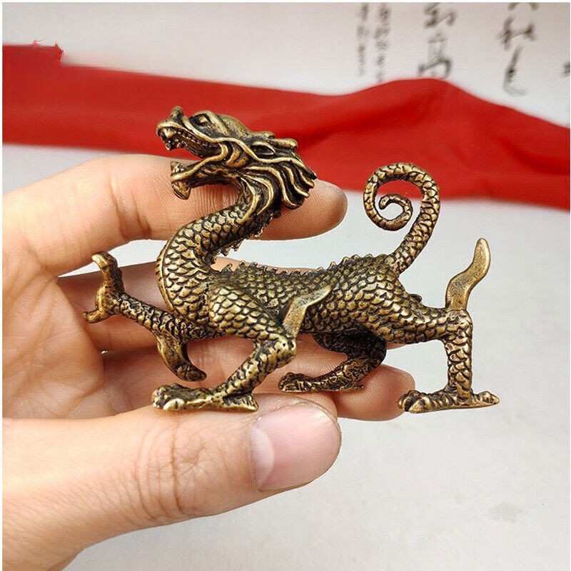Old Vintage Solid Brass Handwork Collectible Dragon Ornament Statue